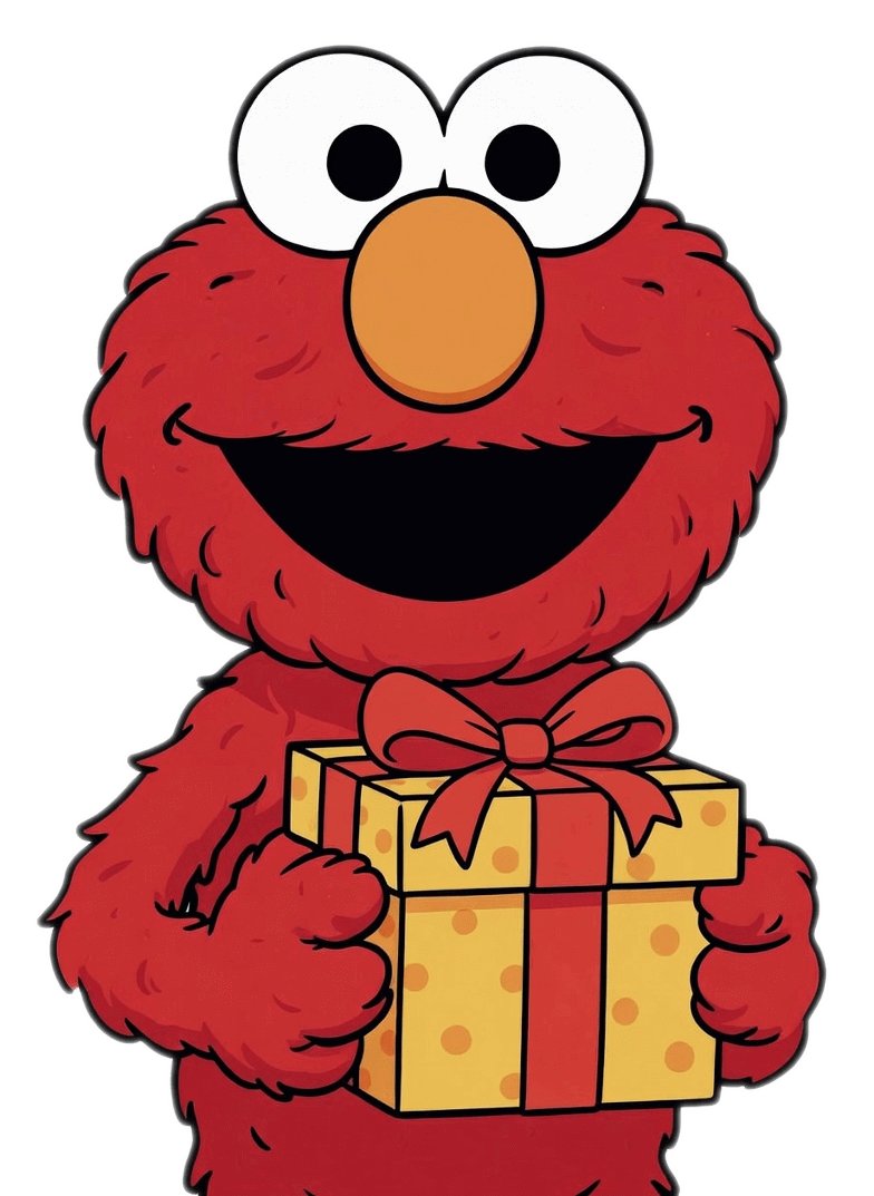 Elmo and Gift Box Png Image Free