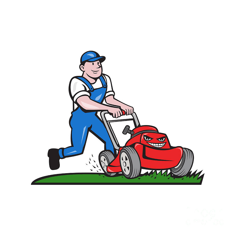 Man using Cartoon Lawn Mower png