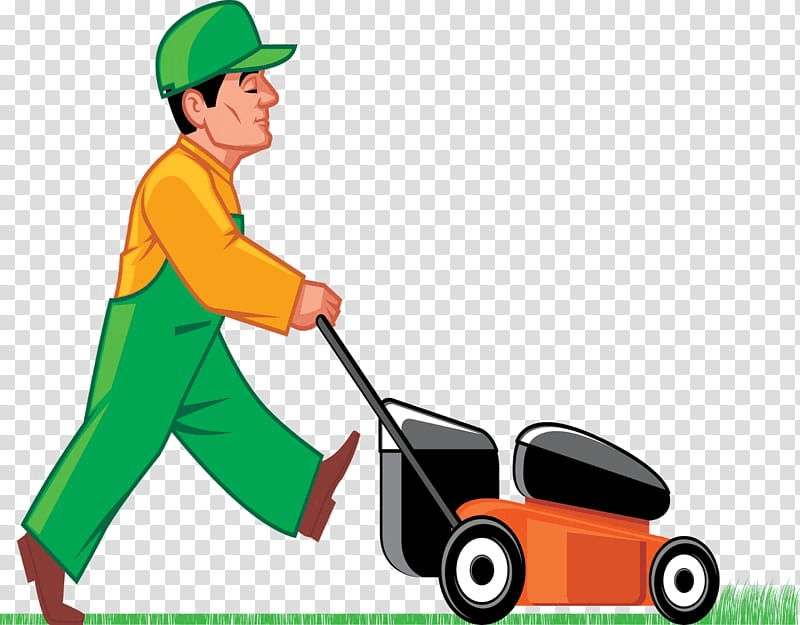 Man using Lawn Mower Cutting Grass png