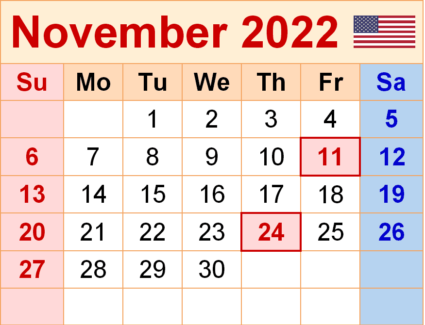 november calendar 2022 clipart